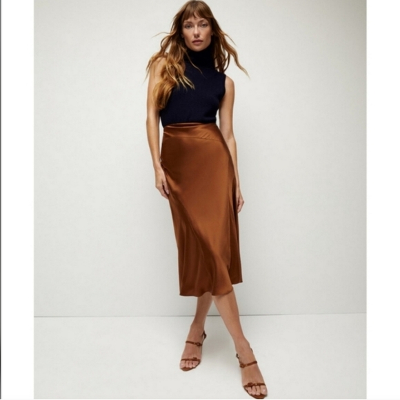 VERONICA BEARD SORELLE STRETCH SILK CHARMEUSE SKIRT - Picture 1 of 7